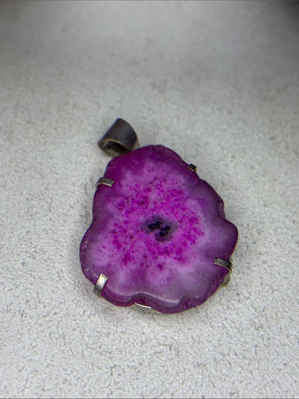 pink solar quartz irregular shaped silver plated pendant